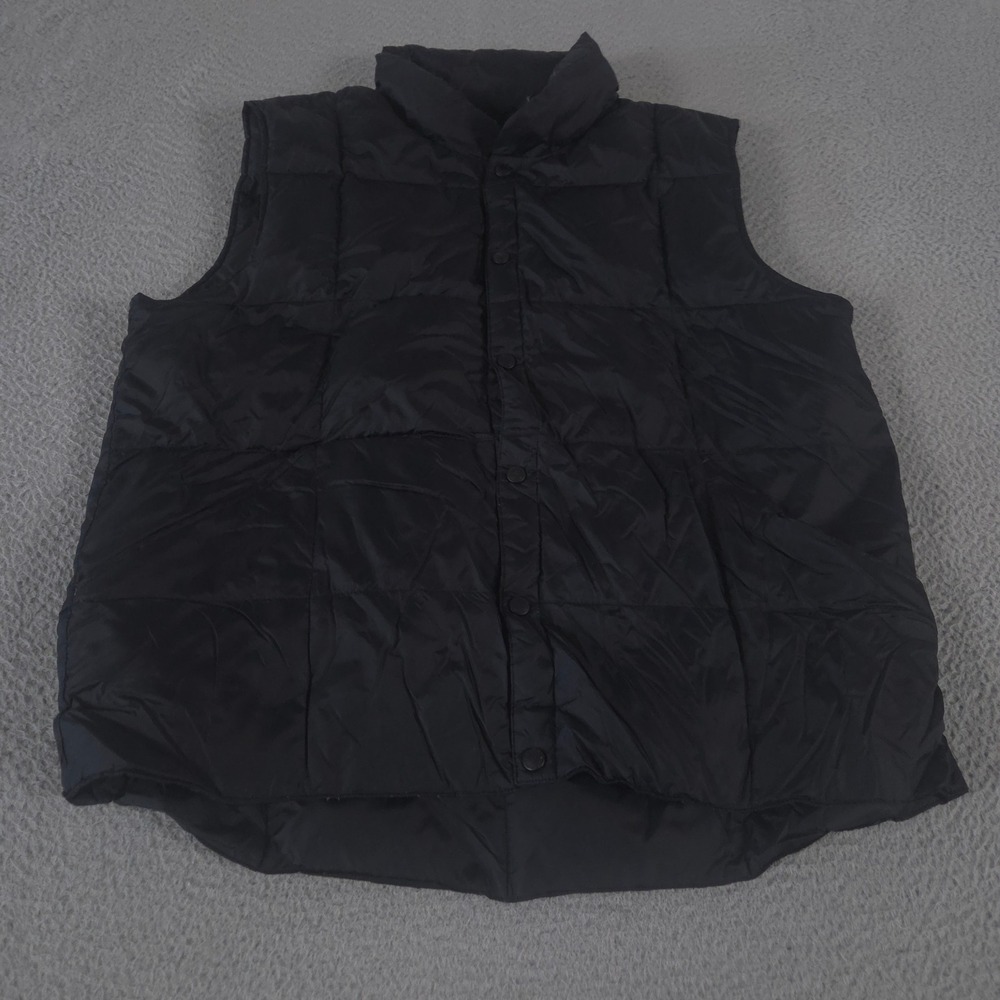 Lands End Vest Mens XL Black Down Puffer Snap Front Insulated Quilted Packable‎